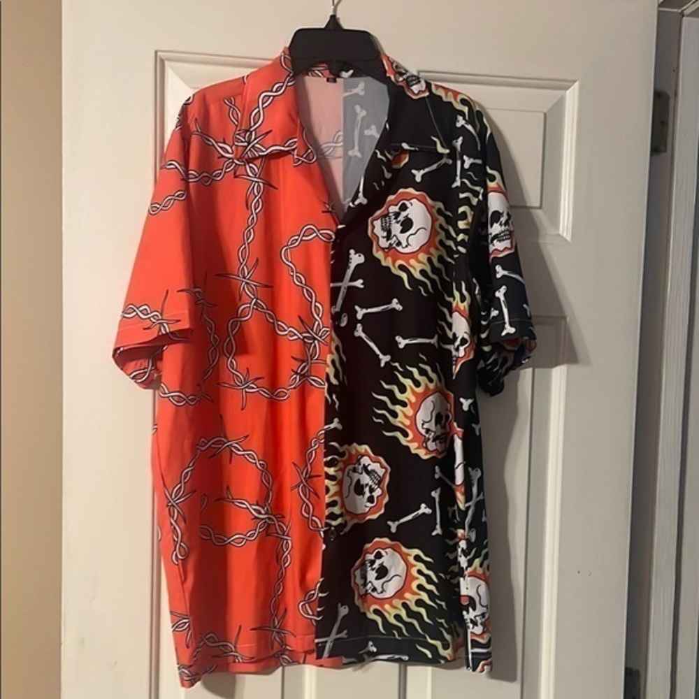Edgy Split Design Shirt - Red and Black